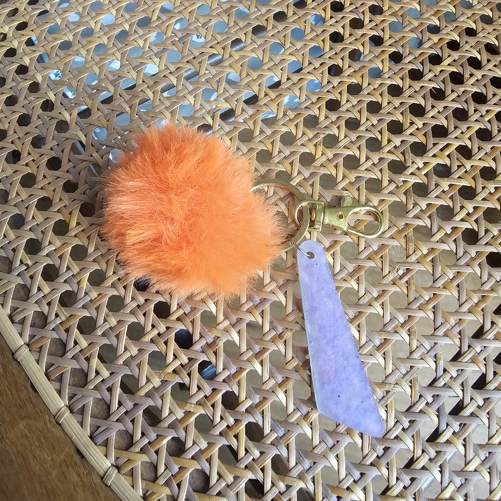 Beautiful Beacons Purple Sparkle Resin Dangle with Orange Fluff Purse Charm